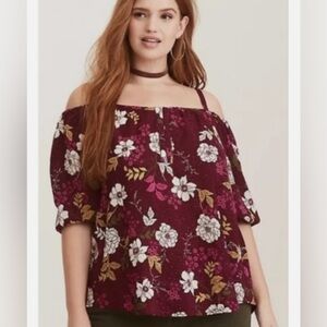Torrid size 2 floral print off the shoulder top